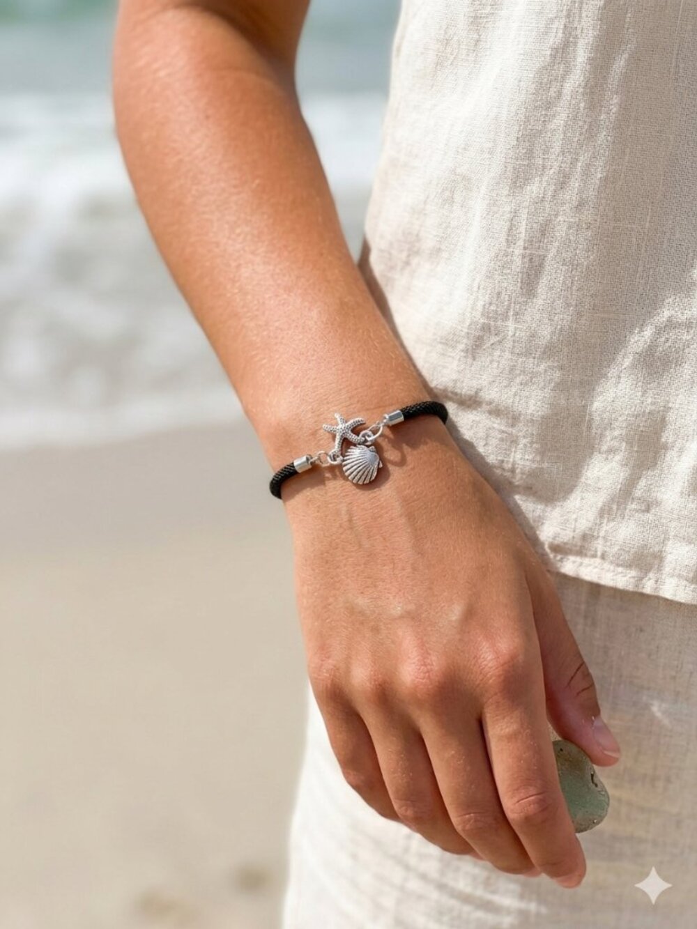Designs by Forte Starfish & Shell Charm Cord Bracelet - Boho / Coastal